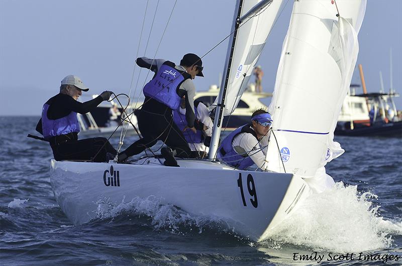 Armfuls of spinnaker halyard aboard Lisa Rose on day 4 of the 2018 Etchells World Championship photo copyright Emily Scott Images taken at Royal Queensland Yacht Squadron and featuring the Etchells class