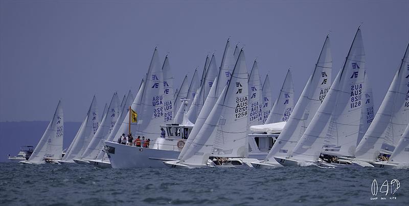 The Committee Boat has been very popular. Yesterday it even got a kiss from one Etchells! 2018 Etchells World Championship photo copyright Mitchell Pearson / SurfSailKite taken at Royal Queensland Yacht Squadron and featuring the Etchells class