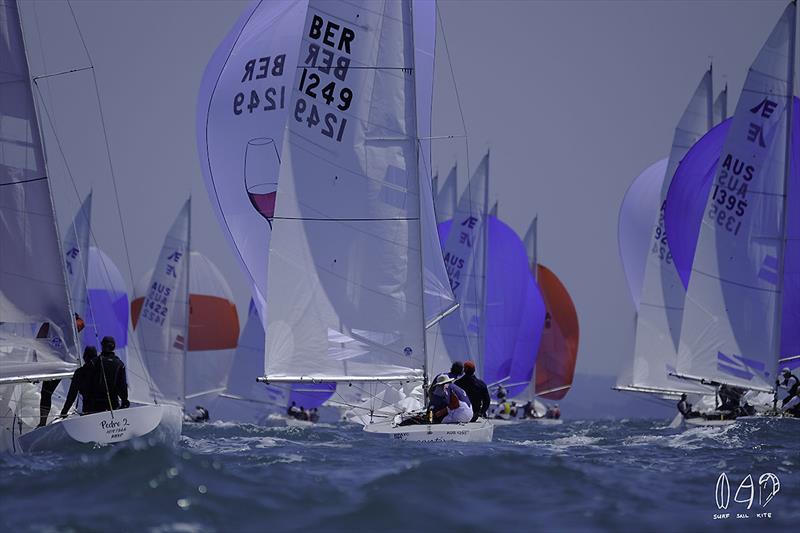 Back story. The wine glass does not represent the number of times it comes out of the bag all twisted up, but rather the red that is drunk as a side bet between them on day 5 of the 2018 Etchells World Championship - photo © Mitchell Pearson / SurfSailKite