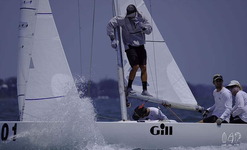 Stella Blue demonstrating some of their secret winning ways on day 5 of the 2018 Etchells World Championship - photo © Mitchell Pearson / SurfSailKite