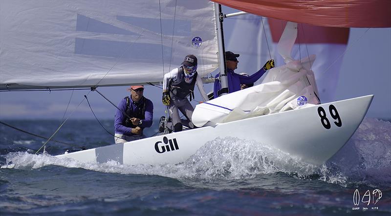 Matthew Whitnall, Robert Bishop, Harley Kruse, and Blake Wilson on Mona Lisa on day 5 of the 2018 Etchells World Championship photo copyright Mitchell Pearson / SurfSailKite taken at Royal Queensland Yacht Squadron and featuring the Etchells class