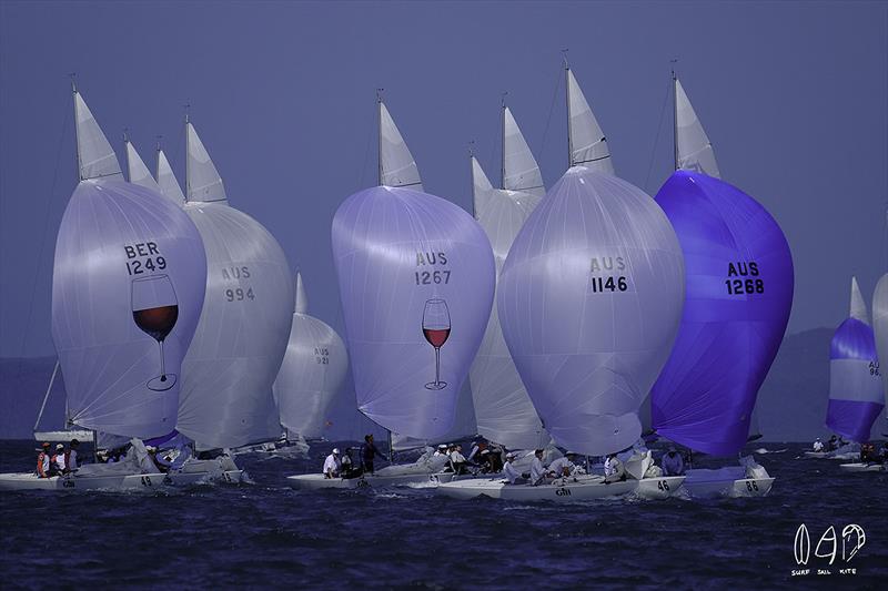 The two wine glasses. The one who finishes lower in the standings is the one buying – and it is not cheap - on the final day of the 2018 Etchells World Championship photo copyright Mitchell Pearson / SurfSailKite taken at Royal Queensland Yacht Squadron and featuring the Etchells class