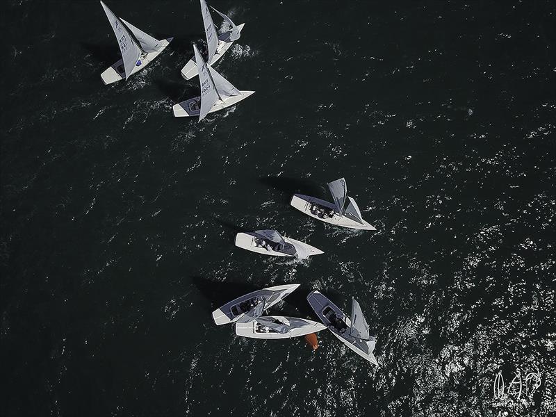 Not so orderly leeward rounding on the final day of the 2018 Etchells World Championship photo copyright Mitchell Pearson / SurfSailKite taken at Royal Queensland Yacht Squadron and featuring the Etchells class