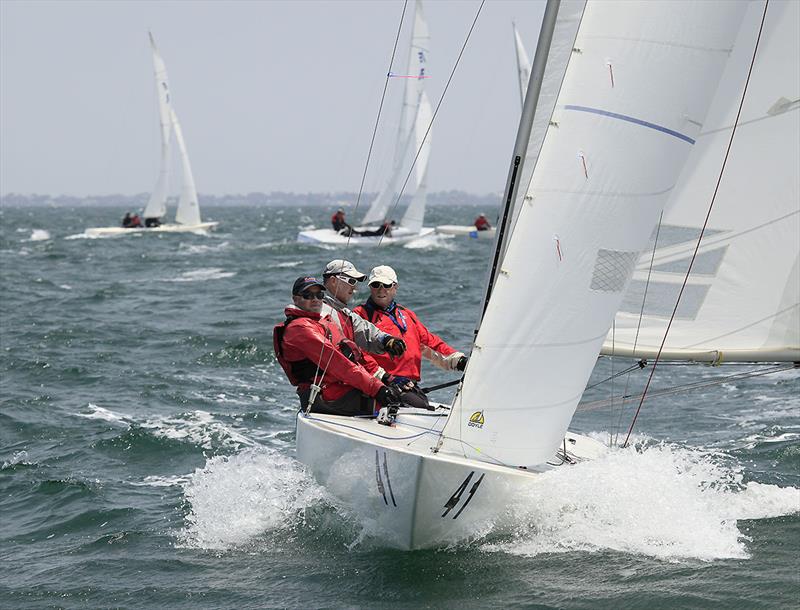 Men's Shirts (AUS 1141)  – Peter Stubbings, Ross Melville and Dick Stephens on day 1 of the 2020 Etchells Australian Championship photo copyright John Curnow taken at Royal Brighton Yacht Club and featuring the Etchells class