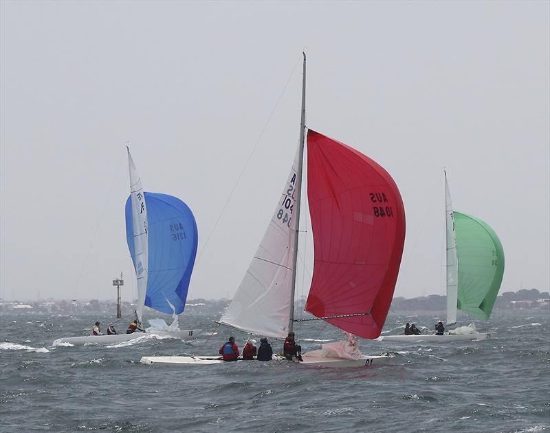 Heading downhill with part of the fleet on day 1 of the 2020 Etchells Australian Championship photo copyright John Curnow taken at Royal Brighton Yacht Club and featuring the Etchells class