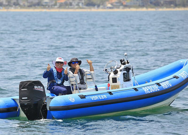 RBYC Head Coach, Adrian Finglas, and Johnny Rodgers watch the racing on day 2 of the 2020 Etchells Australian Championship photo copyright John Curnow taken at Royal Brighton Yacht Club and featuring the Etchells class