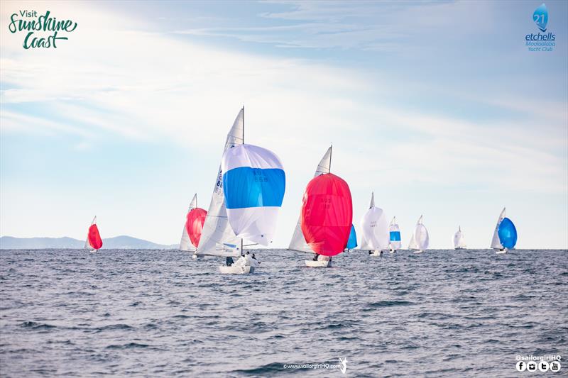 Yandoo XX leading the fleet into the finish on day 2 of the Etchells Australian Nationals photo copyright Nic Douglass / www.AdventuresofaSailorGirl.com taken at Mooloolaba Yacht Club and featuring the Etchells class