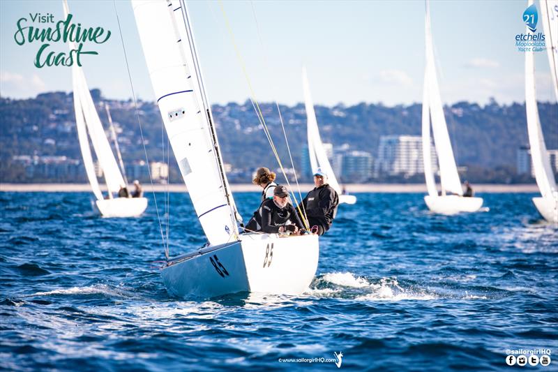 First Tracks led for the whole of race 6 on day 3 of the Etchells Australian Nationals photo copyright Nic Douglass / www.AdventuresofaSailorGirl.com taken at Mooloolaba Yacht Club and featuring the Etchells class