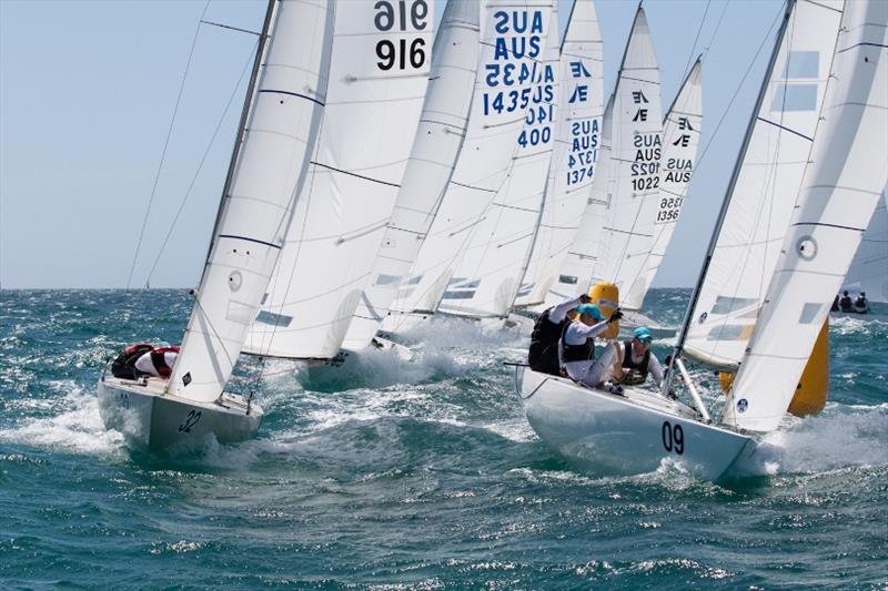 Day 1 – Top mark rounding – Etchells Australian Championship at Fremantle photo copyright Ron Jensen taken at Royal Perth Yacht Club and featuring the Etchells class