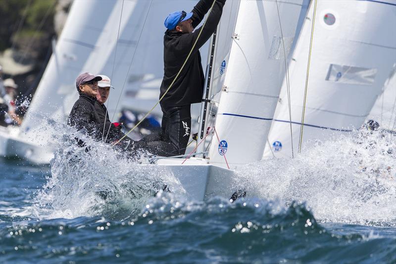 Clipping the pole on the way to the hitch (or clearance) mark photo copyright Andrea Francolini taken at Royal Sydney Yacht Squadron and featuring the Etchells class