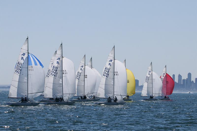 Close racing on the way to the bottom gate for the first time photo copyright Alex McKinnon Photography taken at Royal Brighton Yacht Club and featuring the Etchells class