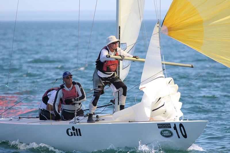 Iris V skippered by Peter Mcneill and crewed by Dean Blatchford and Tom Woods. Concentrating on the job at hand on the way to the gate in the second race photo copyright Alex McKinnon Photography taken at Royal Brighton Yacht Club and featuring the Etchells class