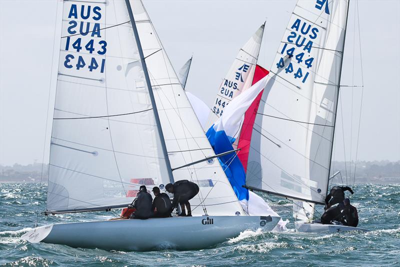 After a fourth and a fifth place in today's racing, Tango II (AUS 1443) skippered by Chris Hampton and crewed by Sam Haines and Charlie Cumbley are in third place overall photo copyright Alex McKinnon Photography taken at Royal Brighton Yacht Club and featuring the Etchells class