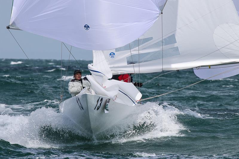 Pedro skippered by Mark Woodland and crewed by Mal Ware and Cam Ewart enjoying a surf photo copyright Alex McKinnon Photography taken at Royal Brighton Yacht Club and featuring the Etchells class