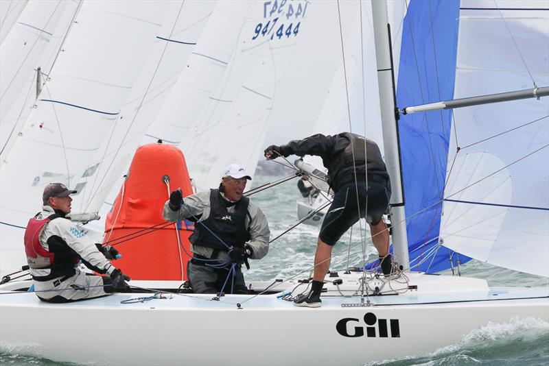 Ian Johnson, John Collingwood and Tim Ede around the hitch on the way to the finish in the first race of the day photo copyright Alex McKinnon Photography taken at Royal Brighton Yacht Club and featuring the Etchells class