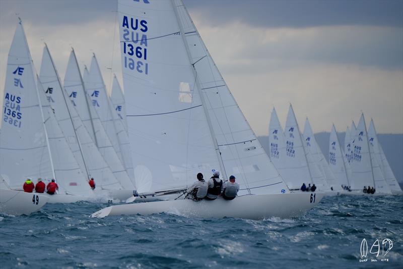 The fleet sets off after the start photo copyright Mitchell Pearson / SurfSailKite taken at Royal Queensland Yacht Squadron and featuring the Etchells class