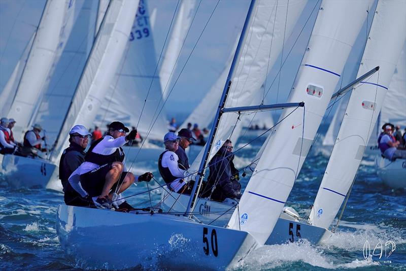 African Queen (50) and Voodoo Spirit (55) take a large group of the fleet to the clearance mark photo copyright Mitchell Pearson / SurfSailKite taken at Royal Queensland Yacht Squadron and featuring the Etchells class