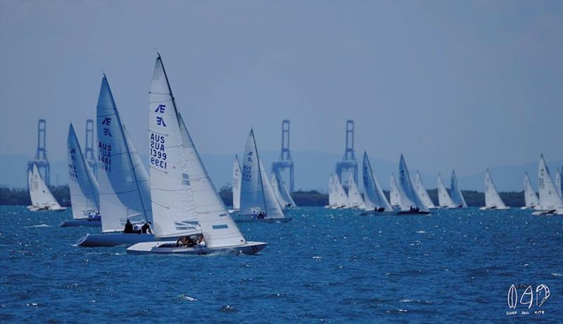 Port of Brisbane in the background photo copyright Mitchell Pearson / SurfSailKite taken at Royal Queensland Yacht Squadron and featuring the Etchells class