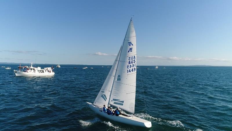 Martin Hill and his team on Lisa Rose approach the finish at Etchells World Championship 2018 photo copyright Nic Douglass / www.AdventuresofaSailorGirl.com taken at Royal Queensland Yacht Squadron and featuring the Etchells class