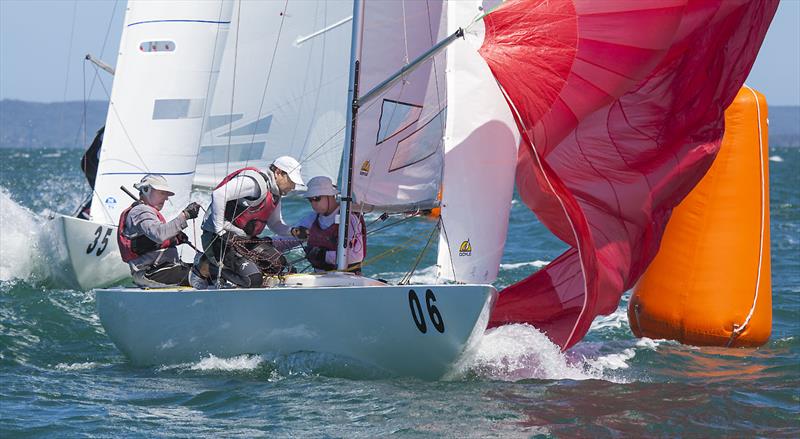 Peter McNeill, Kain Sinclair and Dean Blatchford on Iris V at the hitch mark on day 2 of the Etchells Australian Championship - photo © John Curnow