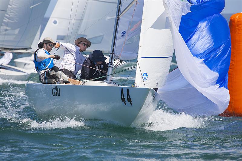 Just 2 Funny, James Hodgson, Trevor Martin, and Stuart Kennedy, getting the spinnaker set on day 2 of the Etchells Australian Championship - photo © John Curnow