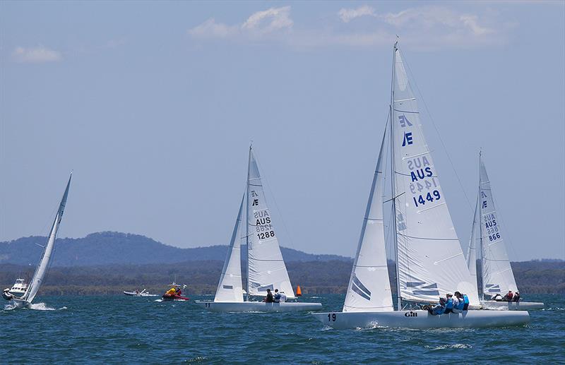 Lisa Rose and those blue PFDs! In third place as day 2 begins at the Etchells Australian Championship photo copyright John Curnow taken at Royal Queensland Yacht Squadron and featuring the Etchells class
