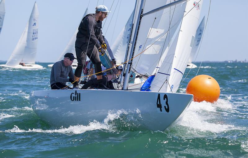 Chris Hampton, Sam Haines and Charlie Cumbley on Tango on day 3 of the Etchells Australian Championship photo copyright John Curnow taken at Royal Queensland Yacht Squadron and featuring the Etchells class