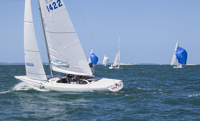 Land Rat (John Warlow, Todd Anderson and Will Thompson) were second in the Corinthian Division - seen here on day 4 of the Etchells Australian Championship photo copyright John Curnow taken at Royal Queensland Yacht Squadron and featuring the Etchells class