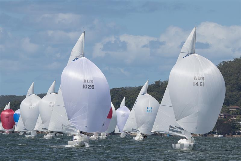 Havoc and Flirtation bring the fleet down to the bottom mark photo copyright Alex McKinnon taken at Gosford Sailing Club and featuring the Etchells class