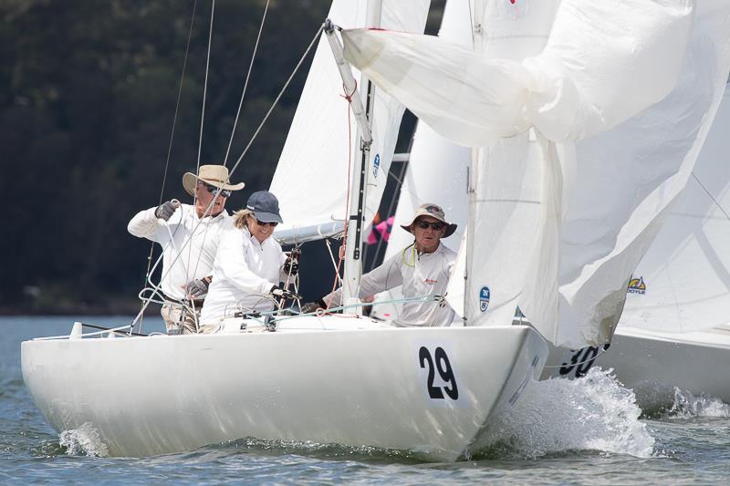 H2O Rat from Gosford Sailing Club skippered by Geoff Dilworth, crewed by Michael Alsop and Greg Eddy working hard to get the kite up. - photo © Alex McKinnon Photography