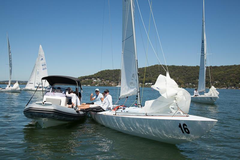 Magpie and the team relax with Havoc's crew while we wait for the wind to come in. - photo © Alex McKinnon Photography