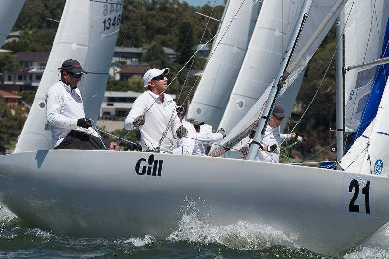 Panther skippered by Steve O'Rourke crewed by Burke Melia and Tim McGillivray enjoying some close racing to the hitch mark in the last race of the series photo copyright Alex McKinnon Photography taken at Gosford Sailing Club and featuring the Etchells class