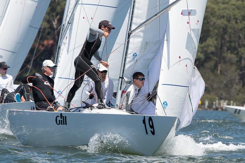 Lisa Rose with Martin Hill skippering and Julian Plante, Mat Belcher and Dave O'Conner as crew leading this pack to the hitch mark. They came 3rd in race 8 photo copyright Alex McKinnon Photography taken at Gosford Sailing Club and featuring the Etchells class