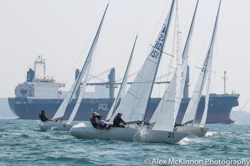 Bananas in Pyjamas skippered by Tony McRae crewed by Chris Jones, Jordan Smith and Victoria Pryce leading this group to the top mark. - Etchells and 9er Championship, Day 1 photo copyright Alex McKinnon Photography taken at Royal Geelong Yacht Club and featuring the Etchells class