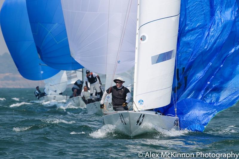 Tango Skippered by Chris Hampton and crewed by Charlie Cumbley and Sam Haines leading this group down to the bottom mark - Etchells and 9er Championship, Day 1 photo copyright Alex McKinnon Photography taken at Royal Geelong Yacht Club and featuring the Etchells class