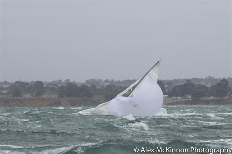 The crew on The Moe Szyslak Experience had a very wet day photo copyright Alex McKinnon Photography taken at Royal Geelong Yacht Club and featuring the Etchells class