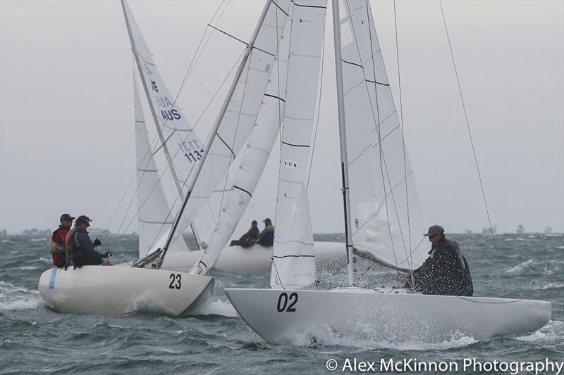 South Australian boat Fumanchu skippered by Mark Roberts and crewed by Chad Elsegood and Matthew Johnston, just ahead of Wicked skippered by Rodney Hagebols, which is crewed by Amanda Hagebols and James Hannah, all on their way to the top mark - photo © Alex McKinnon Photography