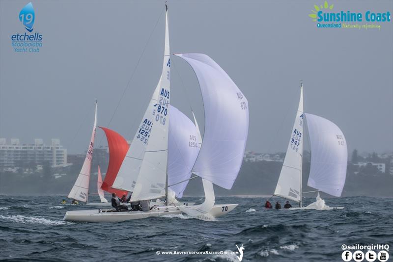 Peter Conde leading race three into the finish - Etchells Australasians photo copyright Nic Douglass / www.AdventuresofaSailorGirl.com taken at Mooloolaba Yacht Club and featuring the Etchells class