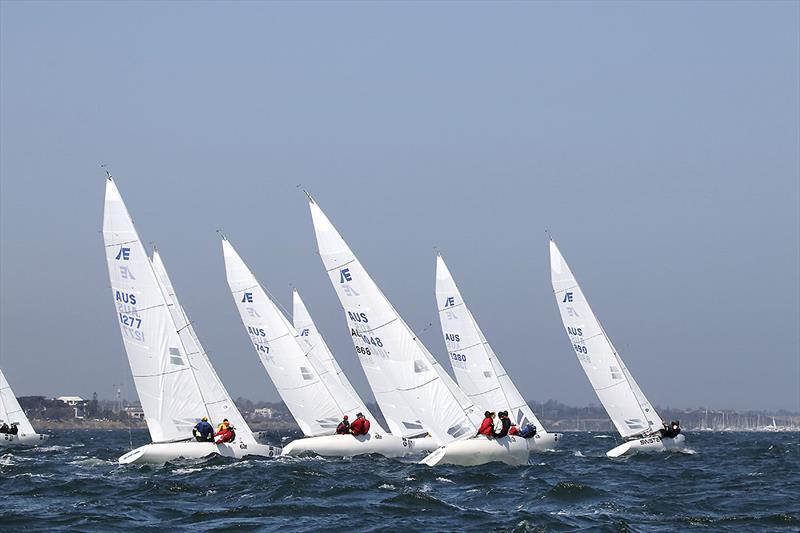 Racing on Port Phillip as the Sou'Wester builds - Etchells Victorian State Championships photo copyright ajmckinnonphotography.com taken at Royal Brighton Yacht Club and featuring the Etchells class