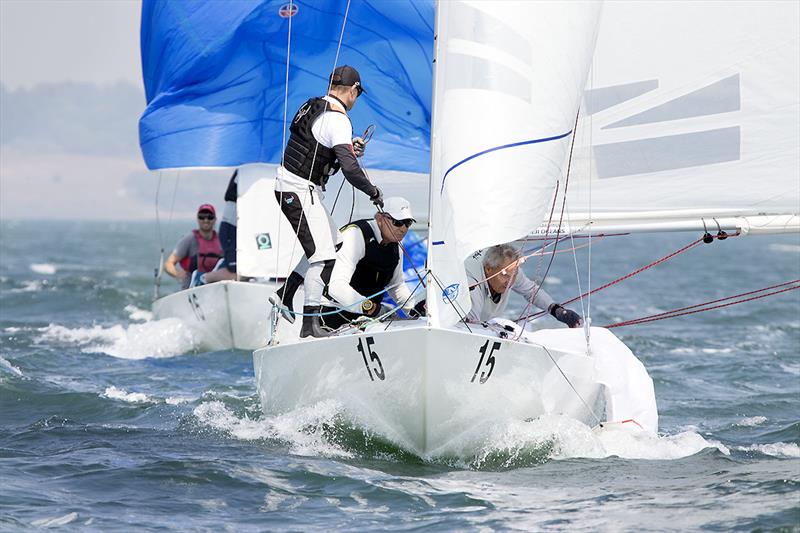 John Bertrand sailing with Billy Browne and Glenn Ashby in the 2019 Etchells Victorian Championship at Geelong photo copyright AJMcKinnonPhotography.com taken at Royal Geelong Yacht Club and featuring the Etchells class