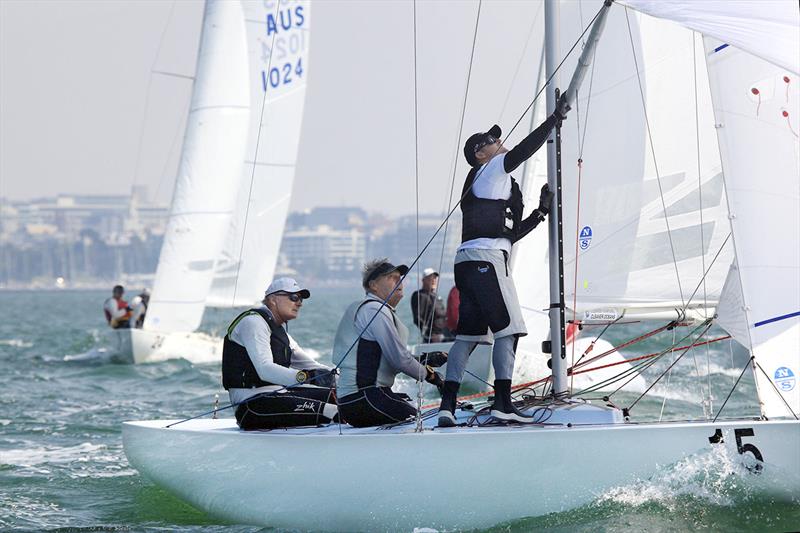 John Bertrand sailing with Billy Browne and Glenn Ashby (He loved the close racing and I loved hearing about the AC - said JB) in the 2019 Etchells Victorian Championship at Geelong photo copyright AJMcKinnonPhotography.com taken at Royal Geelong Yacht Club and featuring the Etchells class
