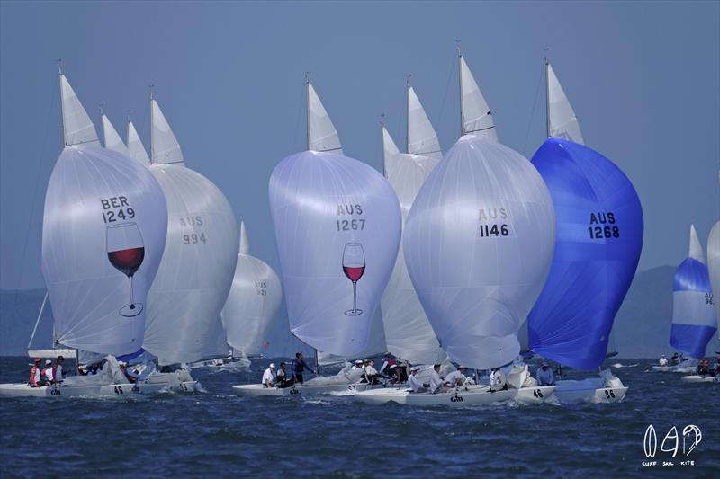 Tim Patton on the left and Bill Steele on the right during the 2018 Etchells World Championship photo copyright Mitch Pearson / Surf Sail Kite taken at Royal Queensland Yacht Squadron and featuring the Etchells class