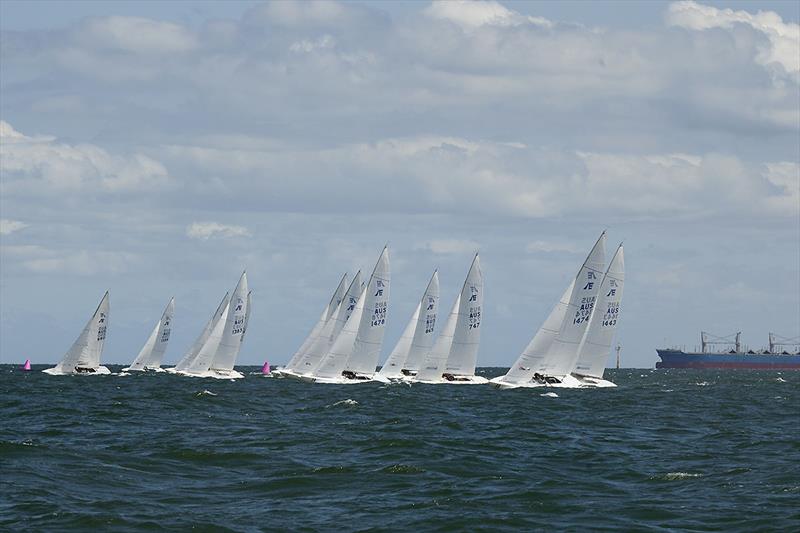 Shortly after the start and you can see the pink marks that form the leeward gate, which is usually about 300m to windward of the start line. - photo © John Curnow