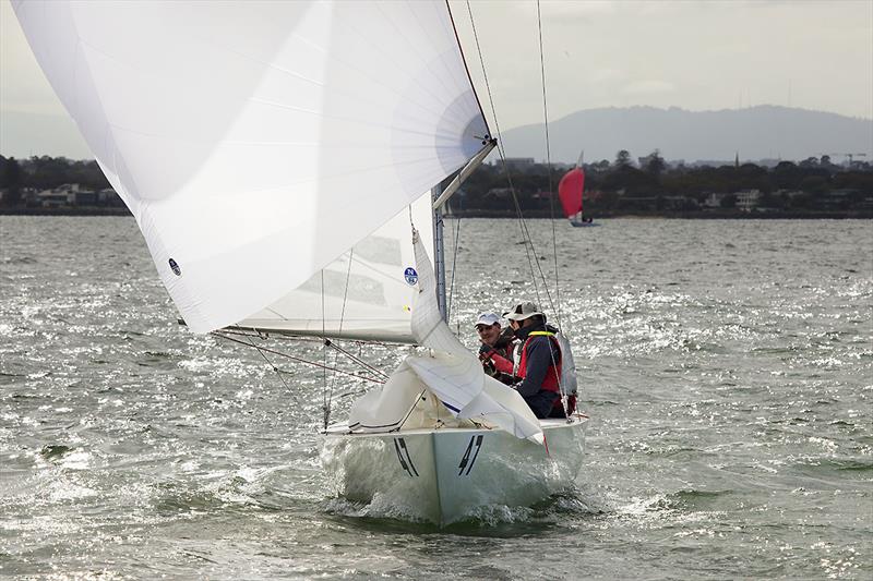 In the second race of the day, Zephyr lead the fleet away from the start line. No mere waft of wind, they were fully puffed out cheeks and blowing hard photo copyright John Curnow taken at Royal Brighton Yacht Club and featuring the Etchells class