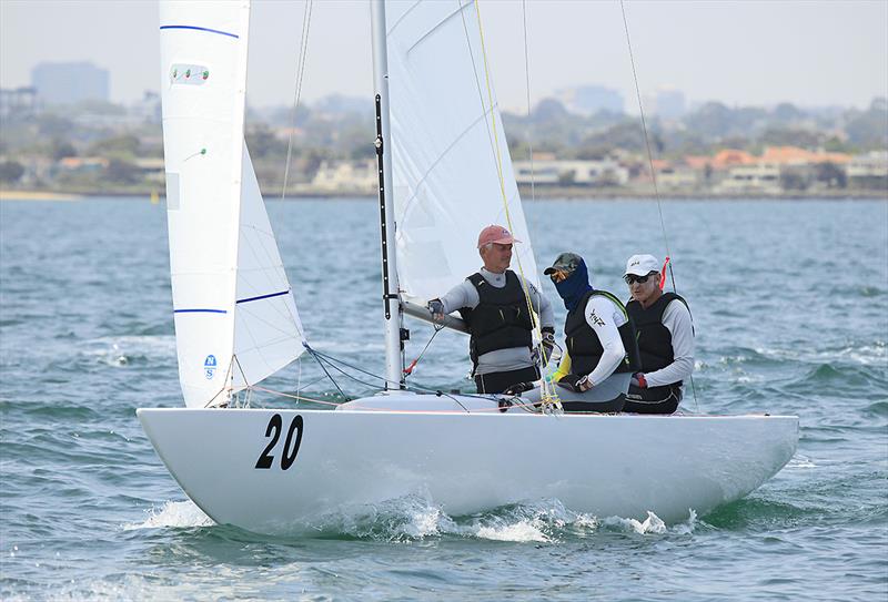 Noel Drennan on main for the Great Man, John Bertrand, with Jake Lilly on the bow - 2020 Etchells Australian Championship - photo © John Curnow