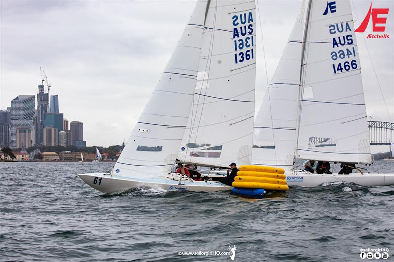 Dawn Raid rounds ahead of Tango at the final top mark of Race 4 - Etchells NSW Championship photo copyright Nic Douglass / www.AdventuresofaSailorGirl.com taken at Royal Sydney Yacht Squadron and featuring the Etchells class