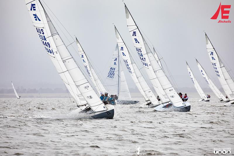 Lisa Rose AUS1449 leading the pack back from the left hand side - Etchells Australian Championship photo copyright Nic Douglass @sailorgirlhq taken at Metung Yacht Club and featuring the Etchells class