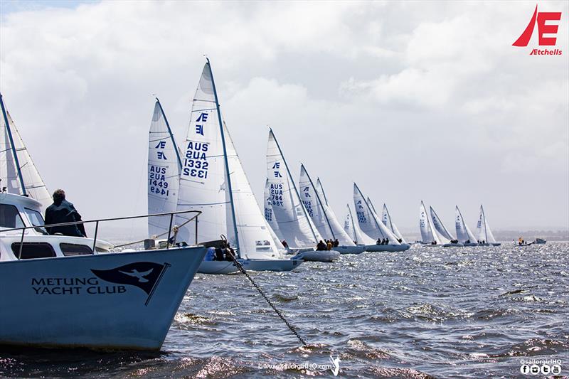 Start for Race 2 - AUS1332 were OCS - Etchells Australian Championship photo copyright Nic Douglass @sailorgirlhq taken at Metung Yacht Club and featuring the Etchells class