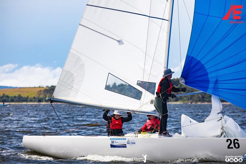 Polly gives a big cheer as they take the gun at the Etchells Australian Championship photo copyright Nic Douglass @sailorgirlhq taken at Metung Yacht Club and featuring the Etchells class
