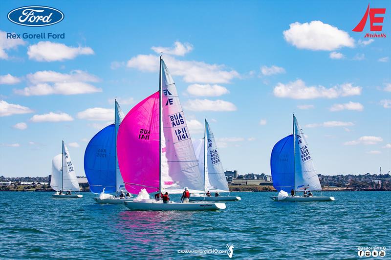 Conditions lightened on the run - Etchells Victorian State Championship 2022 photo copyright Nic Douglass @sailorgirlhq taken at Royal Geelong Yacht Club and featuring the Etchells class